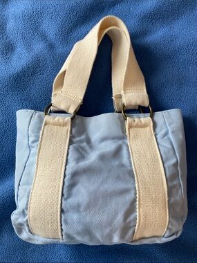 Authentic Pigment Light Blue Canvas Tote with Cream Straps